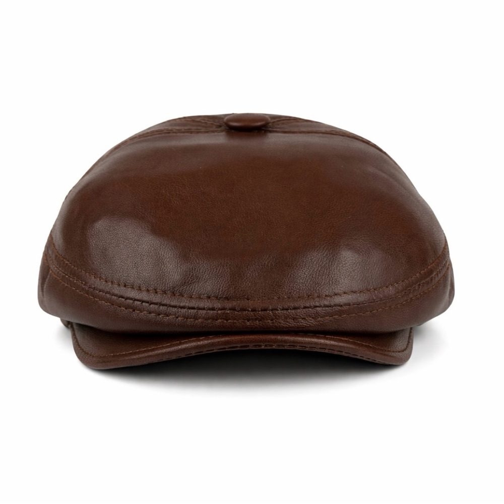 Vintage Leather Newsboy Hat Cabbie Beret Real Leather Ivy Hat Whiskey Brown